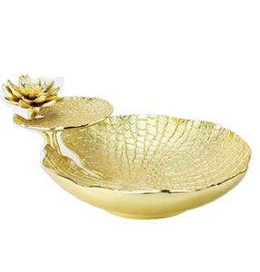Bol de service en métal moderne à 2 niveaux en forme de feuille, prix de gros, couleur or, fini avec Logo personnalisé - Product Image 1