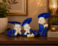 Figurines de bébés chinois en céramique EOB International, lot de 3, bleues, décorations traditionnelles faites à la main pour la table, la décoration du salon