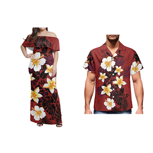 T-shirt décontracté pour homme imprimé polynésien personnalisé, robe élégante sexy à épaules dénudées, ensemble de vêtements assortis pour couple - Product Image 4