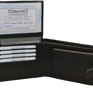 Cartera Bifold de Cuero Genuino para Hombre, Negra, Minimalista, con Cierre Plegable, Uso Diario, Forro de PU, Bolsillo Corto, Diseño con Logotipo - Product Image 3