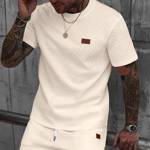 Nouvel ensemble survêtement décontracté pour homme, t-shirt à capuche oversize et short, en coton 100% uni, séchage rapide, tricoté, style urbain - Product Image 1