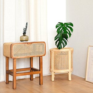 Ensemble de supports à fleurs en rotin, style bohème, jardinières d'intérieur, design rustique, motif circulaire, finition naturelle - Product Image 4