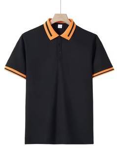 Men's Black <b>Polo</b> Shirt Short Sleeve Knitted Solid Color Casual Style <b>Orange</b> Trim Collar and Cuffs - Product Image 2