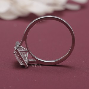 IGI Certified Princess Cut Diamond Halo Engagement - Wedding <b>Ring</b> in Solid 925 Sterling Silver - Product Image 6
