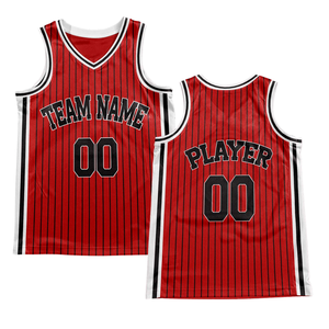 Conjunto de Uniforme de Baloncesto Retro Personalizado con Rayas Rojas, Jersey con Borde Blanco y Negro, Pantalones Cortos, Diseño Retro con Nombre y Número del Equipo - Product Image 6