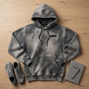 Sweat-shirt à capuche personnalisé gris délavé avec logo brodé pour homme, style vintage streetwear - Product Image 4