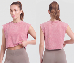 OEM Chaleco Corto de Gimnasio para Mujer, Estilo Urbano, con Efecto Lavado, Cuello Redondo, Hombros Cortados, Top Corto Vintage, Ajuste Holgado, Camiseta sin Mangas - Product Image 6