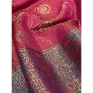 Vêtements de Mariage Kubera Patta Silk Zari Work Saree avec Blouse non cousue Rose - Product Image 2