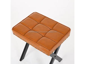 Luxury Faux Leather Makeup <b>Stool</b> for Bedroom & Bathroom Compact Ottoman Foot Rest <b>Stool</b> with Metal Frame Faux Leather <b>Stool</b> - Product Image 3
