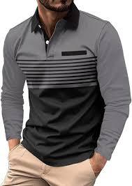 Men’s Long Sleeve Color-<b>Block</b> Polo Shirt – <b>Sand</b> & Black Contrast Polo with Striped Chest Detail – Smart-Casual Autumn Wear - Product Image 2