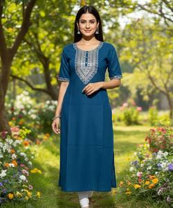 Kurti de Algodón con Bordado de Lentejuelas de 3mm, Estilo Festivo, Precio al por Mayor, Prenda Étnica Color Verde Azulado, Diseño a Mano, Secado Rápido - Product Image 1