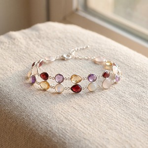 Amethyst Garnet Rose Quartz Citrine Multi <b>Gemstone</b> <b>Bracelet</b> 925 Sterling Silver Bezel Set Minimalist Adjustable Unisex Gift - Product Image 5