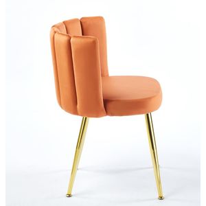 Juego de 2 Sillas de Comedor Modernas Color Naranja, Respaldo de Terciopelo Cómodo con Patas de Tubo de Hierro Color Dorado para Comedor - Product Image 4