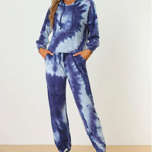 Women Tie Dye Hooded <b>Tracksuit</b> Full Sleeve Loose Fit Casual Jogger Set With Side Pockets Drawstring Waist Autumn Wear - Product Image 1