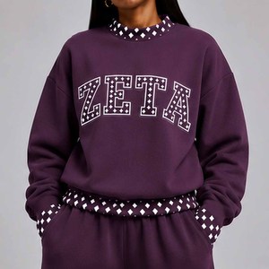 Zeta OEM <b>Mock</b> <b>Neck</b> Cotton Fleece Sweatshirt Women Men Ladies Unisex Polka Dot Gingham Patch Chenille Letter Embroidery College U - Product Image 4