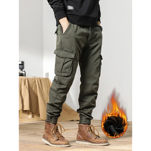 2024 nuevos pantalones Cargo de invierno con múltiples bolsillos para hombre, forro polar grueso, cálido, ajustado, Joggers, ropa de calle, pantalones térmicos informales de algodón - Product Image 2