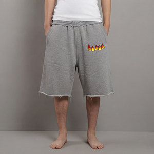 Shorts Homme Streetwear Haute Qualité, Logo Brodé Personnalisé, Tissu Lourd, Couleur Unie, Ourlet Brut, Respirant, 100% Coton Toile - Product Image 1