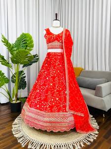 Presenting Beautiful Colored Faux Georgette Thread Embroidery with <b>Sequin</b> Lehenga Choli for Women TENNECY Party Wear - Product Image 6