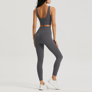 Nouvel Arrivage – Ensemble 2 Pièces de Haute Qualité : Leggings Respirants à Carreaux Taille Moyenne Grande Taille Écologiques à Séchage Rapide et Brassière de Sport pour Femme (Tenue de Yoga) - Product Image 6