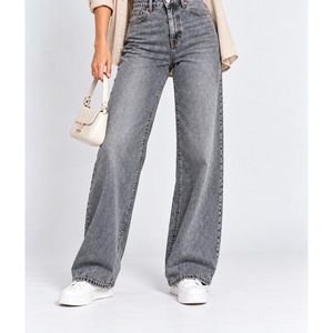 Jean en denim taille haute à jambe large pour femme, gris cendré brodé, collection printemps, taille XL - Product Image 4