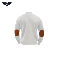 Veste pull-over en velours côtelé blanc pour homme, col montant, empiècements marron aux coudes, color block, décontractée, respirante, automne, 300g