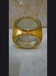 Handmade Gold Metal Round Glass Jewelry <b>Box</b> Vintage Decorative Mirror Base Keepsake Organizer Luxury Crystal <b>Trinket</b> Case - Product Image 6