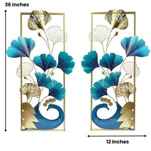 Peacock Paradise – ensemble d'art mural en métal, 2 pièces, 12x36 pouces, décoration rectangulaire verticale en fer pour salon, chambre à coucher, hôtel - Product Image 1