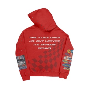 Custom <b>Men's</b> <b>Red</b> Hooded Zip-Up <b>Sweatshirt</b> With Racing Car Print And Brand Logos Sporty Style Autumn Wear Hoodie - Product Image 3