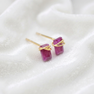 Ratnarachit Artisan Women's Square Ruby <b>Stud</b> <b>Earrings</b> Hand Wrapped Gold Wire 6x4mm Minimalist Gift - Product Image 3
