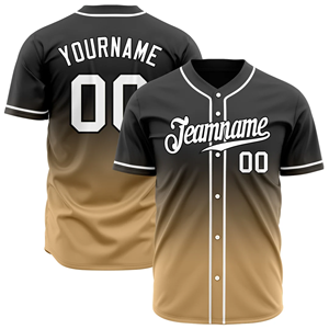 Maillots de baseball haut de gamme avec chemises en mesh de qualité supérieure et maillots à col en V, manches courtes boutonnées sur le devant, noir et or - Product Image 1