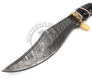Couteau de chasse professionnel en acier Damas Newley, fait main, de collection, type Bowie, avec manche en bois de cerf et étui en cuir - Product Image 6