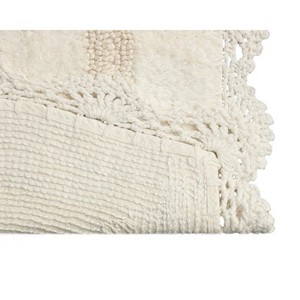 Cream Rectangular Cotton <b>Bath</b> Mat With Lace <b>Trim</b> Classic Tufted Design Non-slip Backing Machine Washable - Product Image 6