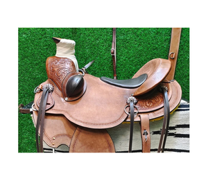 Juego de Silla de Montar Ligera para Caballo, de Cuero Occidental Grabado a Mano, con Detalles de Plástico y Madera, Duradero, para Paseo, Senderismo y Atado - Product Image 2