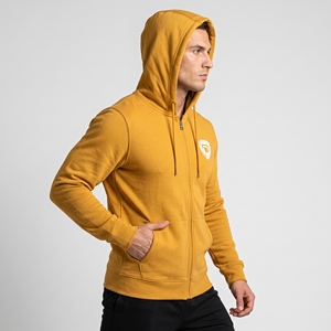 Sweat-shirt à capuche unisexe Dumela couleur moutarde, fermeture éclair, couleur unie, streetwear décontracté, en molleton de coton respirant, écologique, coupe oversize - Product Image 4