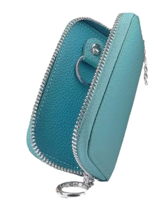 Mini cartera para llaves color turquesa con cierre de cremallera y llavero, soporte portátil para llaves - Product Image 3