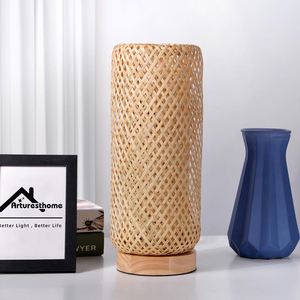 Pantalla de lámpara de bambú tejida a mano, lámparas decorativas de alta calidad, lámpara cilíndrica con base - Product Image 6