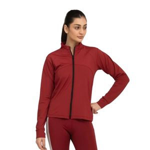 Chaqueta de Forro Polar Roja para Mujer, con Cierre Completo, Cuello Alto, Manga Larga, Transpirable, Ropa Deportiva de Punto para Otoño - Product Image 1