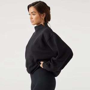 เสื้อฮู้ดซิปคอสูงสีดำทรงโอเวอร์ไซส์สำหรับผู้หญิง ออกแบบได้ตามต้องการ แฟชั่น ระบายอากาศได้ดี ทรงหลวม สวมใส่สบาย เหมาะสำหรับเล่นกีฬา - Product Image 2