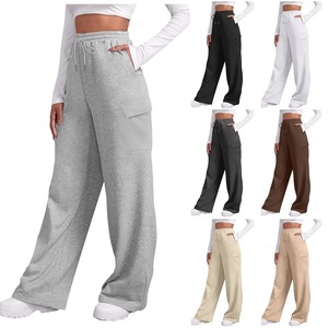 Pantalon de jogging ample en molleton de haute qualité pour femme, coupe décontractée, jambe large, uni, surdimensionné, décontracté - Product Image 1