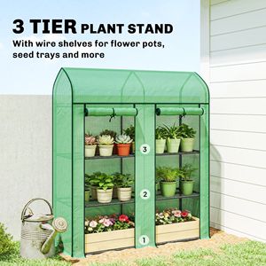 Mini Serra a 3 Livelli Portatile 143,5 cm x 46,1 cm x 165 cm Verde con 2 Porte Avvolgibili Piccola Serra Portatile da Giardino - Product Image 4