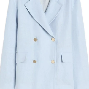 New Women's Light Blue Double Breasted Blazer Gold <b>Buttons</b> Notched Lapel Flap Pockets Elegant Office Wear Formal Sorority Coat - Product Image 4