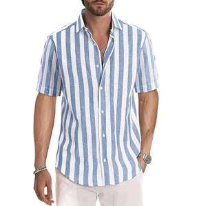 Camisa de algodón informal de verano para hombre, diseño OEM 2026, novedad, camisa de negocios popular con solapa a rayas y manga corta - Product Image 1
