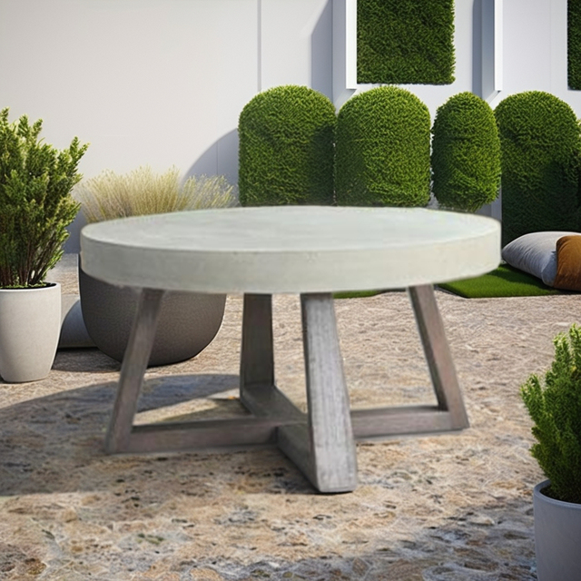 Custom Modern Concrete Dining Table with Acacia Wood Legs Lightweight Eco-Friendly Furniture for Apartment Hotel Project
