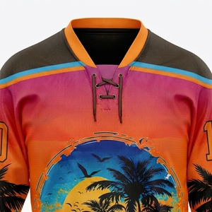 Maillot de hockey sur glace personnalisé sublimé, col en V, manches trois quarts, imprimé tropical, vêtements de sport d'été - Product Image 5