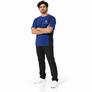 Camiseta de Manga Corta para Hombre, Azul con Estampado Frontal, Corte Holgado, Estilo Casual, 100% Algodón, Cuello Redondo, Transpirable, Estilo Urbano - Product Image 1