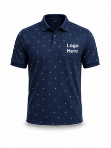 Chemise à manches courtes bleu marine pour homme avec logo personnalisé sur le devant, 100% coton tricoté respirant, service OEM, chemises de golf - Product Image 1