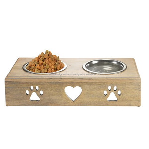 Comedero elevado de madera para perros de doble cena S/S, cuencos de comida para mascotas elevados, comederos con diseño de pata y corazón para comida y agua para perros y gatos - Product Image 6
