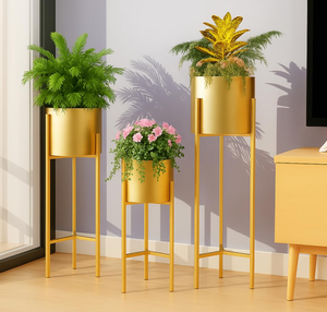 Ensemble de 3 pots de fleurs avec supports, pots de plantes en métal décoratifs modernes pour une utilisation en intérieur, décoration élégante pour la maison, le salon et le balcon - Product Image 4