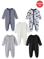 Baby Romper 1pc Gender-Neutral Unisex Footed Romper Print All-Season 0-9 Months Newborn Single Button Closure Cotton Breathable