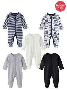 Baby Romper 1pc Gender-<b>Neutral</b> Unisex Footed Romper <b>Print</b> All-Season 0-9 Months Newborn Single Button Closure Cotton Breathable - Product Image 2